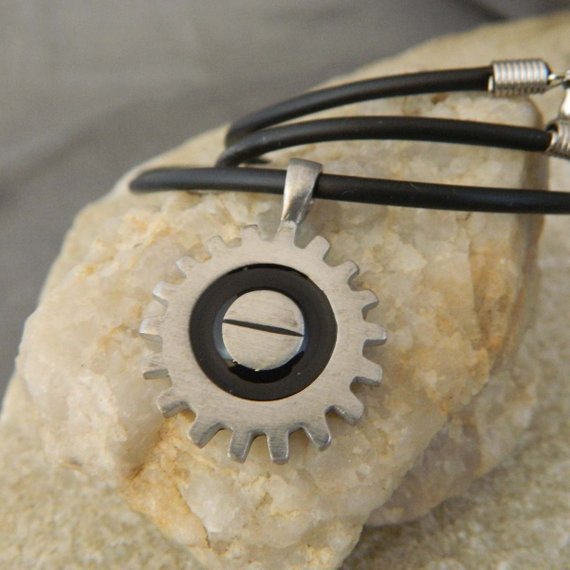 Mechanical Gear Pewter Cord Necklace